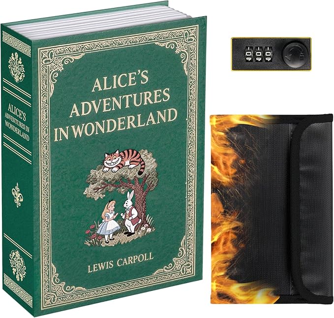 Book Safe with Combination Lock, Hidden Safe (9.5 x 6.2 x 2.2 Inch) with Fireproof Bag, Secret Diversion Safe, Hollow Book Box Hidden Storage, Money Safe Box for Cash (ALICE) by KOFAIR