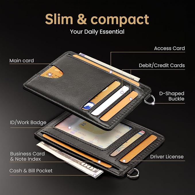 Mayski Slim Wallet, Credit Card Holder for Women, Minimalist Front Pocket RFID Blocking Card Cases, Small Wallet Women Men(Oiled Wax Grey) - Image 5