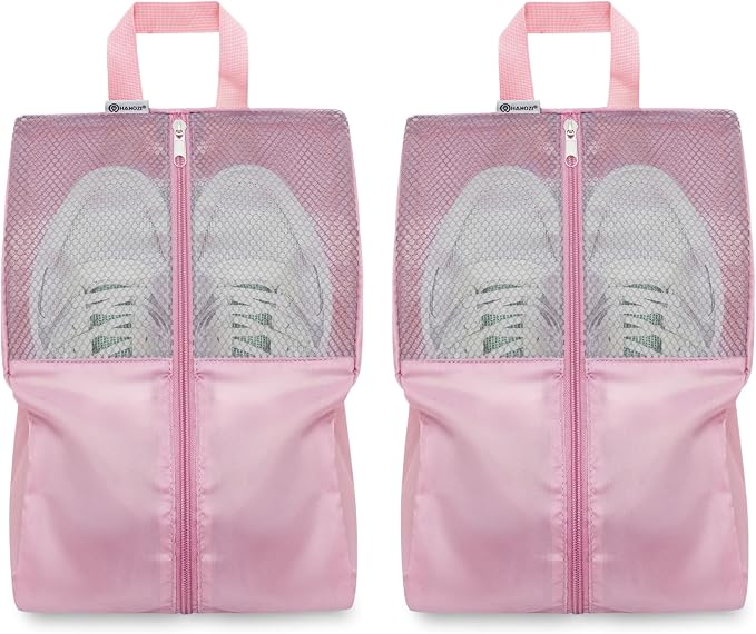 Shoe Bags For Travel, Used As For Storage or Shoe Travel Bag, Featuring Waterproof Nylon Sneaker Bag. (Light Pink, 2 Pack, Large) by HANOZI