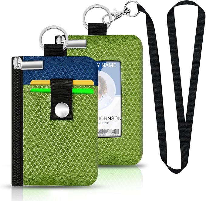 Minimalist RFID Blocking Small Wallet with ID Window,WaterResistant Zip Id Case Wallet with Lanyard Keychain for Cards,Cash,Travel,Women,Men (Olive Green/Electric Blue) - Image 6