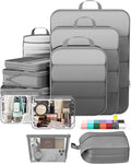 Veken 11 Set Compression Packing Cubes Garment Bags for Travel Essentials,Compressible Expandable Luggage Organizer Bags for Clothing,Space Saver Bags with Over 1000 pcs of Mesh Holes(Gray) by Veken