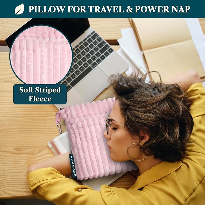 PAVILIA Travel Blanket Pillow, Soft Ribbed Fleece Airplane Blanket, Pink | 65x40, Compact Packable Plane Throw with Bag, Luggage Strap and Back Pocket, Cozy Flight Essentials Travelers Camping Gift - Image 5