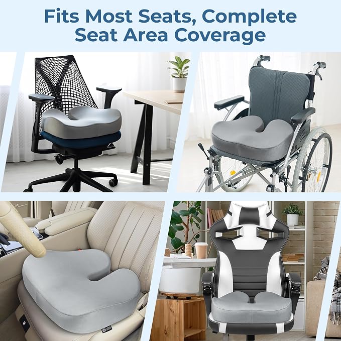 5 STARS UNITED Seat Cushion - Memory Foam Chair Cushion for Tailbone Pain Relief - Ergonomic Support for Coccyx, Sciatica & Butt - Office, Desk & Gaming Chair, Car Seat, Wheelchair, Light Gray Suede - Image 5