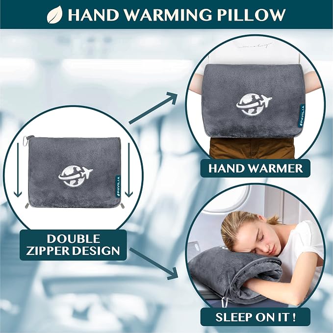 PAVILIA Travel Blanket and Pillow, Arms Opening Airplane Blankets for Adults, Compact Plane Blanket with Arm Hole 2-in-1 Bag for Flight Car Camping Fit in Luggage Backpack Traveler Gift, Dark Gray - Image 5