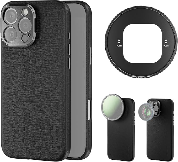 NEEWER Phone Case for 16 Pro Max, TPU/PC Protective Heavy Duty Case with 17mm Lens Mounts, 67mm Thread Filter Adapter, Nonslip Faux Leather, Compatible with iPhone 16 Pro Max MagSafe, PA084 Black by Neewer