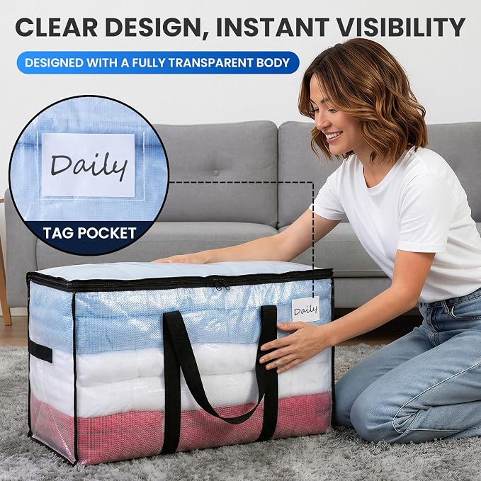 TAILI 12 Pack Clear Extra Large Moving Bags,Storage Bag with Visible Window | 93L Heavy Duty Totes For Storage,Wrap Around Handles,Alternative to Moving Boxes, College Dorm,Perfect for Moving - Image 5