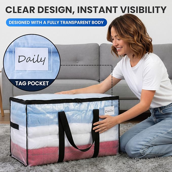 TAILI 10 Pack Clear Extra Large Moving Bags,Storage Bag with Visible Window | 93L Heavy Duty Totes For Storage,Wrap Around Handles,Alternative to Moving Boxes, College Dorm,Perfect for Moving - Image 5