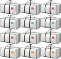 12 Pack Moving Bags with Full-Open Side Zipper, Extra Large 93L Heavy Duty Waterproof Foldable Storage Totes for College Dorm, Moving & Home Organization,White by RMOHRO