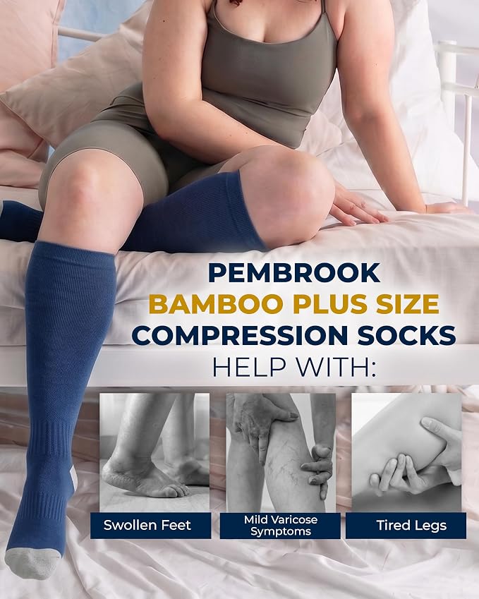 Pembrook 3 Pairs Plus Size Compression Socks Wide Calf - Bamboo Viscose Compression Socks for Women Wide Calf - Image 4