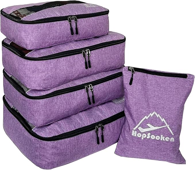 5 Set Packing Cubes for Travel Large Suitcase Luggage Organizer Bags Travel Accessories Vacation 4 Cubes 1 Laundry Pouch Bag by HOPSOOKEN