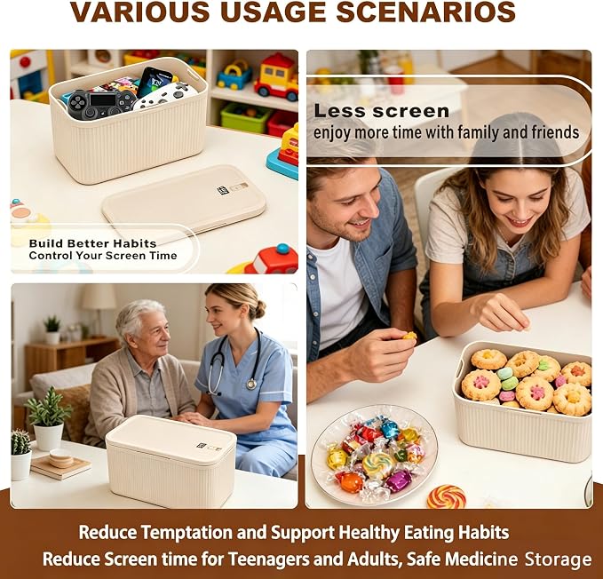Lockable Storage Box, Plus Lock Box with Code – 2 inch Taller Version for Medication Safe, Phone Jail, Food Snacks, First Aid Kits, Refrigerator, Office, School, Home, Travel Gift (Beige) - Image 5