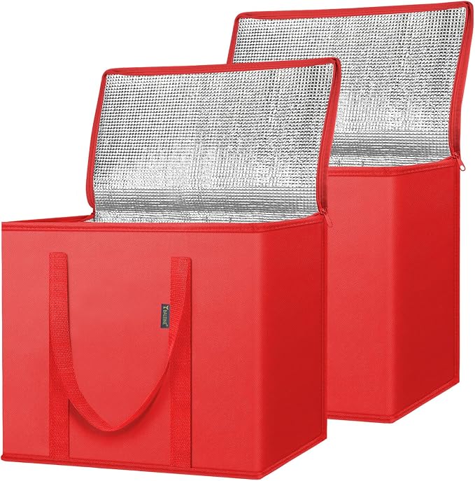 BALEINE 2Pk Insulated Reusable Grocery Bags, Collapsible Cooler Bag for Groceries, Heavy Duty Large Insulated Bag (16''x9''x13'', Bright Red) by BALEINE