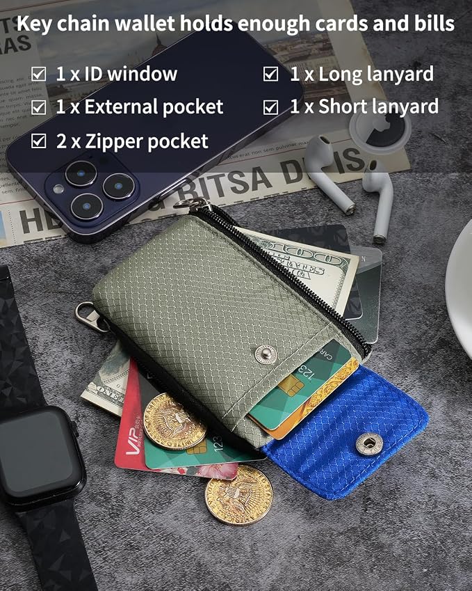 Artpaxy Minimalist Wallet For Mens Womens, Keychain RFID Blocking Zipper Small Wallet with ID Window 2 Lanyards,Water Resistant Travel Cash Card Coin Case Boys Girls - Image 5