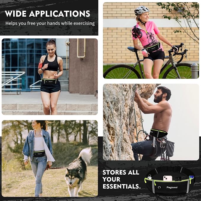 Slim Running Belt Fanny Pack, Waist Pack Bag for Women Men, Running Pouch for Phone Waterproof Reflective with 3 Pouches, Running Phone Holder for Sports, Traveling (Black + Green) - Image 7