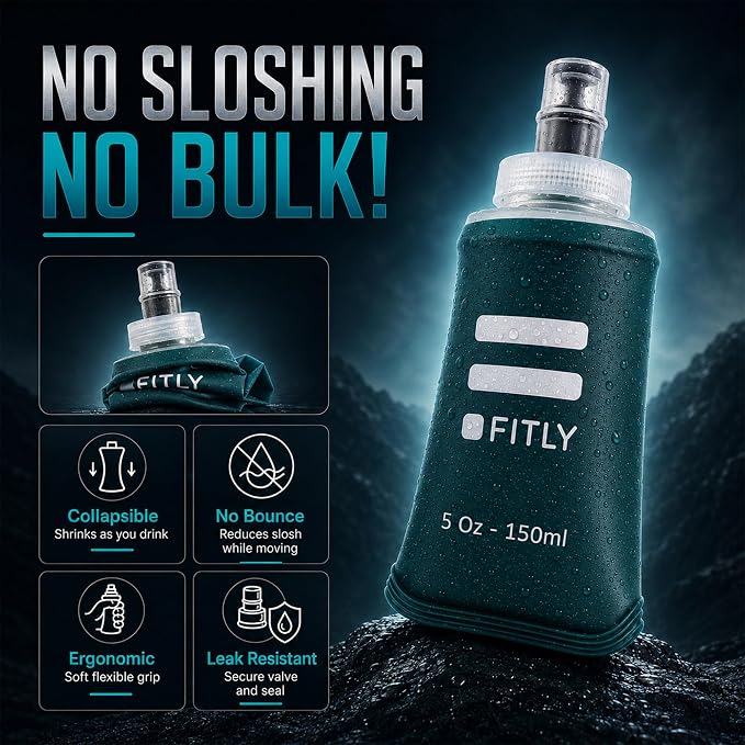 FITLY Soft Flask - Shrink As You Drink Soft Water Bottle for Hydration Pack - Folding Water Bottle Ideal for Running, Hiking, Cycling, Climbing & Rigorous Activity - Image 4