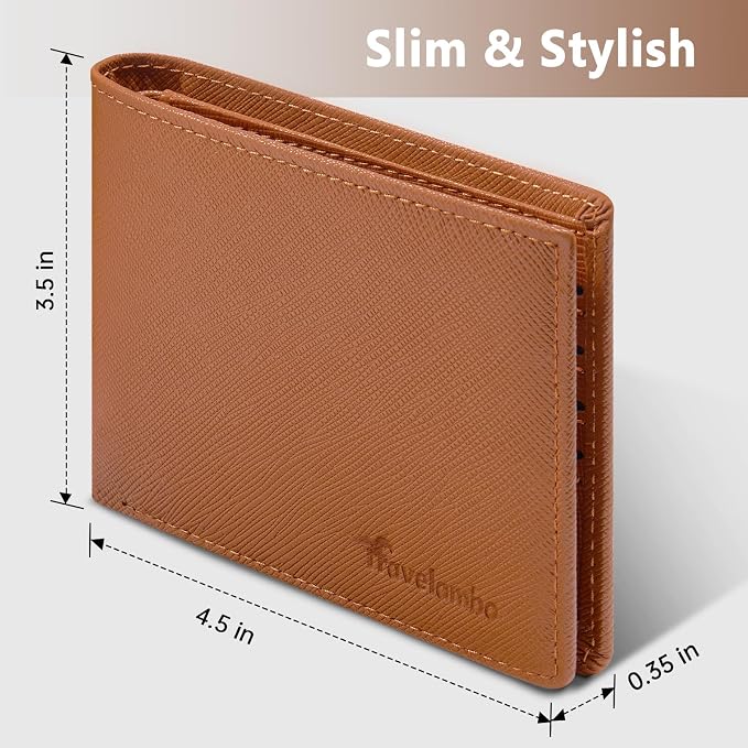 Travelambo Leather Wallet for Men, Slim Minimalist RFID Credit Card Holder | Mens Thin Bifold Pocket Wallet, Gift for Father, Crosshatch Brown - Image 5