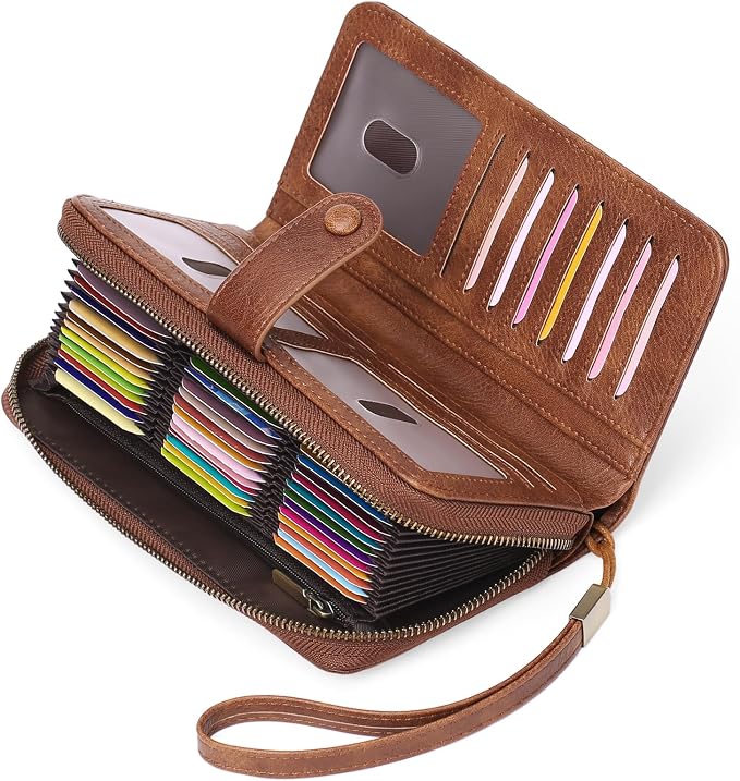 GAEKEAO Leather Credit Card Holder Wallet for Women RFID Blocking Large Capacity Bifold Zipper Card Case Organizer with Wristlet 45 Slots by GAEKEAO