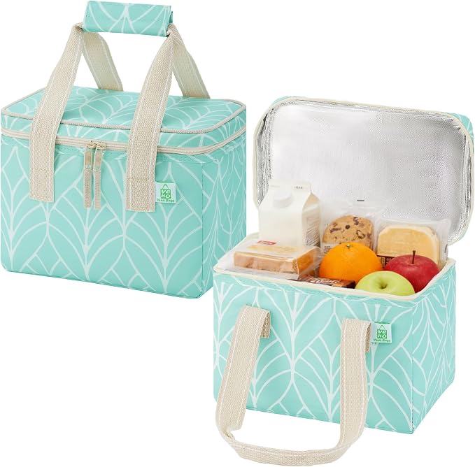 VENO 2 Pack Small Cooler Insulated Lunch Bag Reusable Grocery Shopping Bag | Collapsible Lunch Box Tote for Women Men w/ Handles, Dual Zippers, 9L Capacity for Work Office Picnic Beach (Evergreen) by Veno