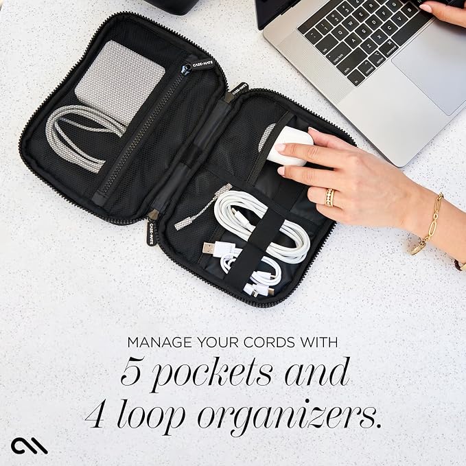 Case-Mate Electronic Organizer Travel Case - Portable Tech Travel Pouch w/Multiple Storage Mesh Pockets for Cable, Cord, Charger, Power Bank, Airpods - Airplane Essentials Bag - Black - Image 4