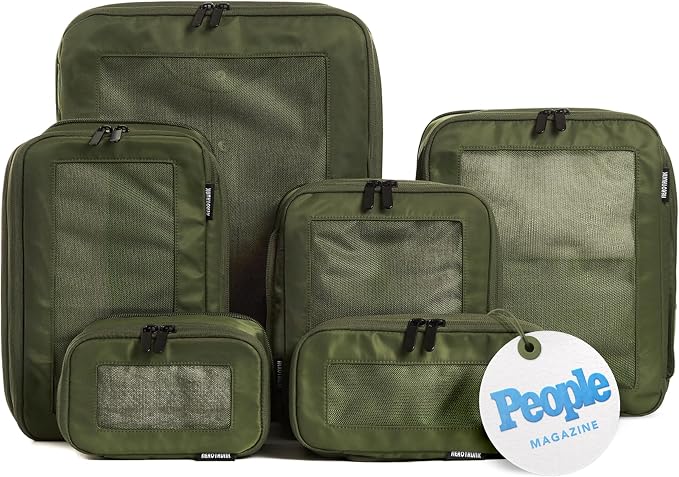 Compression Packing Cubes for Travel, 6-Pack, Olive | Solves overpacking, 6-Piece set fits most suitcases, 50% Space savings, Compression luggage organizer bags by Aerotrunk
