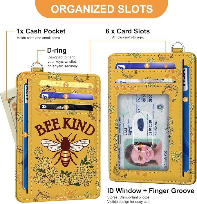 SEAVILIA Small Credit Card Holder for Women, Slim RFID Blocking Wallet | Cute Mini ID Card Case, Thin Minimalist Pocket Wallet, Gift for Girls, Bee - Image 4