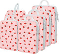 6 Set Compression Packing Cubes, Suitcase Organizer, Lightweight Travel Essentials, Compression Bags For Travel Accessories Luggage Storage Set (6Pcs, Pink Strawberries) by Unknown