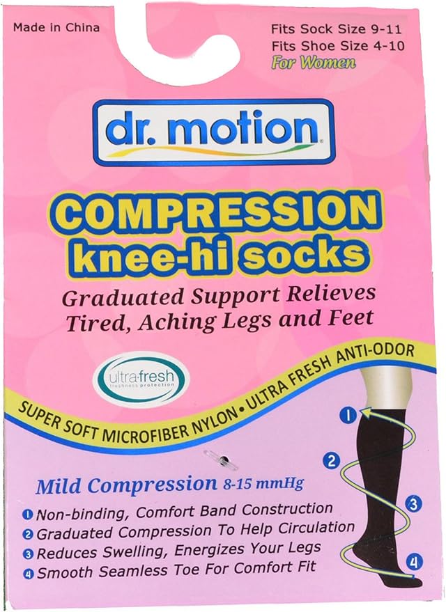 2 Pairs Dr. Motion Compression Knee-Hi Women's Socks Black Size 9-11 - Image 4