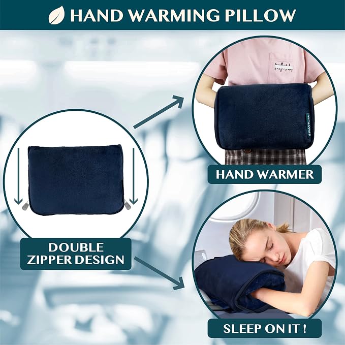 PAVILIA Travel Blanket Pillow, Soft Airplane Blanket 2-IN-1 Combo Set, Plane Blanket Compact Packable, Flight Essentials Car Pillow, Travelers Gifts Accessories Luggage Backpack Strap, 60x43 Navy Blue - Image 4