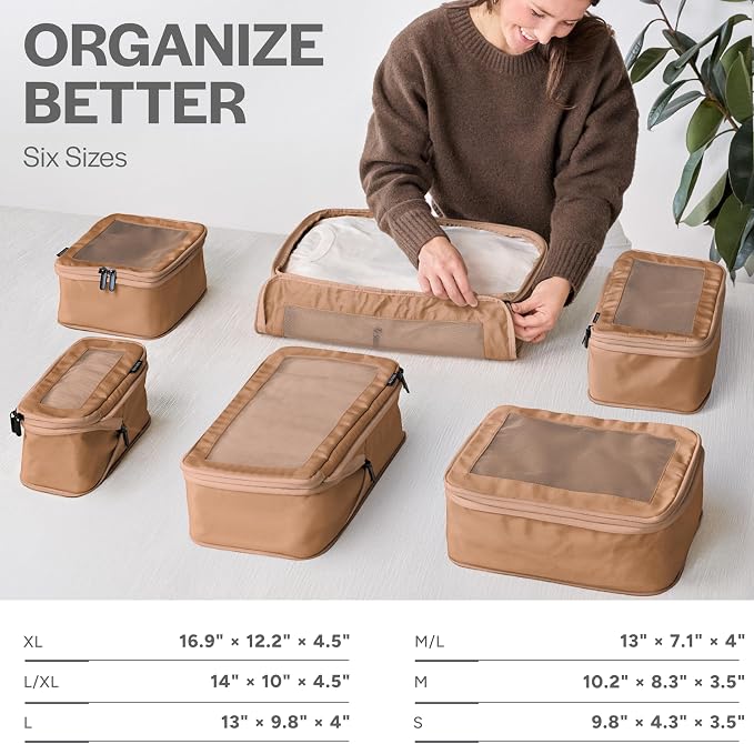 Compression Packing Cubes for Travel - Luggage Organizer Bags - Double Zipper Packing Cubes for Suitcases (12-Pack, Mocha) - Image 3