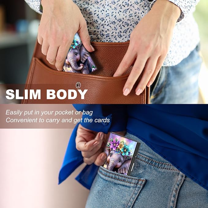 Metal Wallet,Credit Card Holder for Women,Slim RFID Blocking Credit Card Holder Thin Aluminum Wallet ID Case,6 Slot Business Mini Hard Metal Case for Women/Men,Cute Elephant Purple - Image 4