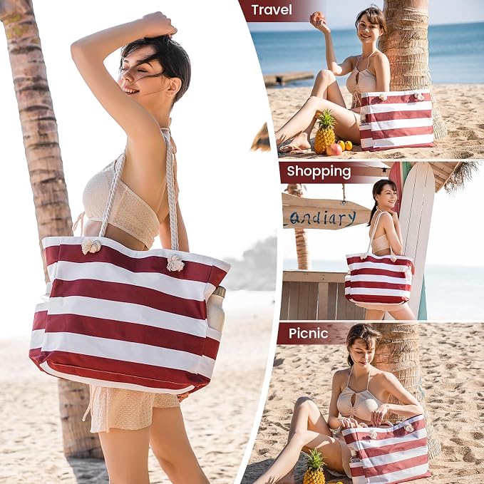 Clothirily Beach Bag for Women, Large Beach Tote Bag Waterproof with Zipper | Large Capacity Swim Pool Bag, Inner Pockets, Sandproof Foldable Beach Tote for Travel Essentials - Image 7