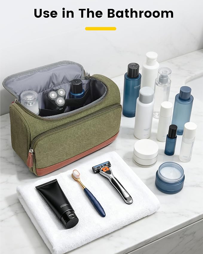 Vorspack Structured Canvas Travel Toiletry Bag for Men, Medium-Green | Upright Travel Bag with Wet Pocket, Wide Opening, Bathroom Organizer for Shaving Grooming Skincare, Travel Essentials, Gifts - Image 7