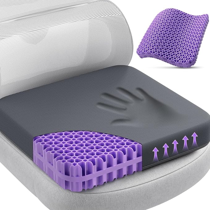 TushGuard Gel Seat Cushion for Long Sitting, Breathable Thick Patent Design | Enlarged Cooling Chair Pad for Office Chair, Wheelchair, Desk Chair, Supportive Car Cushion (Standard, Grey+Violet) by TushGuardSeatCushonsPillows