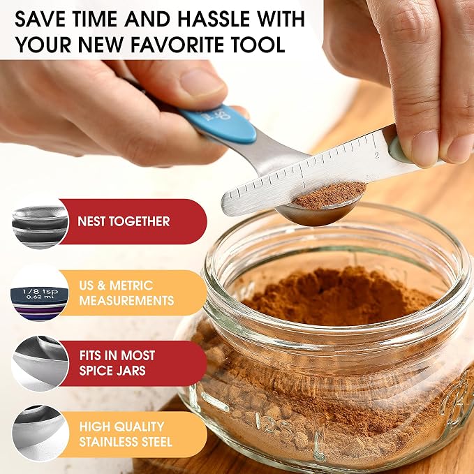 Spring Chef Stainless Steel 8 Magnetic Measuring Spoons Set, Winter Frost | Dual Sided Metal Teaspoon & Tablespoon Measuring Spoons with Leveler for Dry & Liquid Ingredients, Fits in Kitchen Spice Jars - Image 6