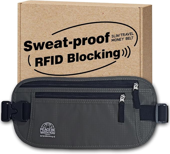 Money Belt for Travel, Passport Holder, RFID Blocking, Sweat-Proof, Gray | 3rd Gen Hidden Waist Wallet Anti Theft to Protect Cash, Credit Cards and Documents Under-Clothes for Men & Women, Bamneat by Bamneat