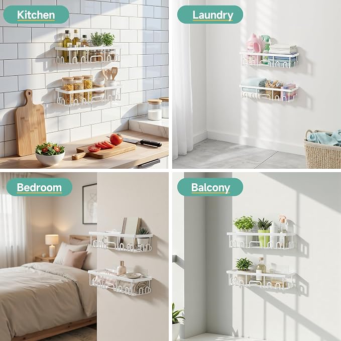 Veken 6-Pack Rustproof&Waterproof Shower Caddy, Adhesive Shelves Rack with Soap Holder, Large Bathroom & Washroom Organizer, No Drilling Wall-Mounted Kitchen&Home Decor,Ideal for Bathtub Storage,White - Image 8