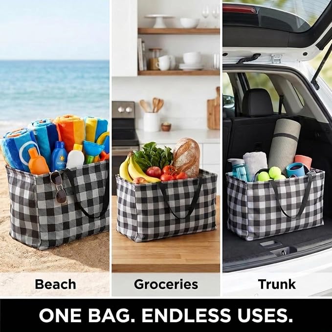 Household Essentials Black and White Plaid Krush Container All-Purpose Utility Tote - Image 5