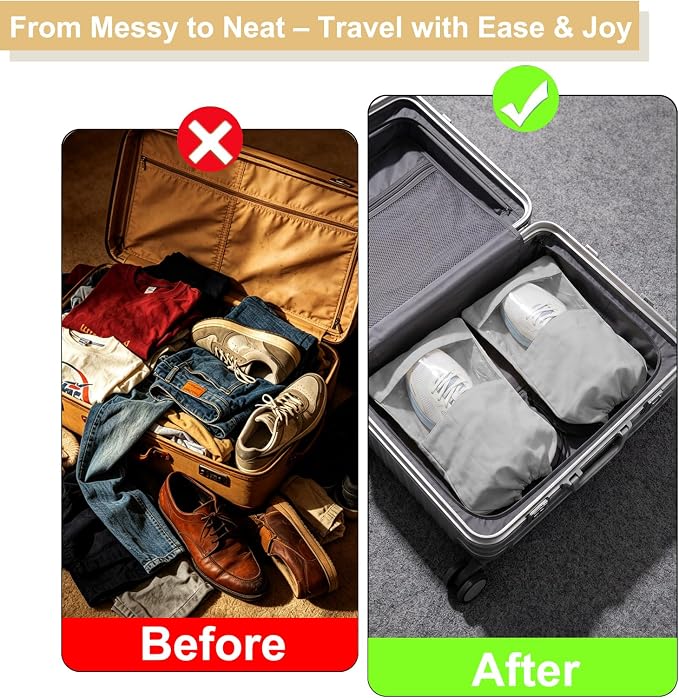 4 Pcs Single Shoe Bags for Travel, Drawstring Shoe Bags with Clear Window | 9.1"x17.7" Fits Most Shoes, Dust Resistant, Washable & Reusable, Travel Shoe Storage Bags for Men & Women - Image 8