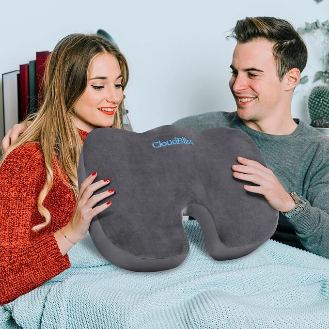 CloudBliss Gel Memory Foam Seat Cushion for Long Sitting, X-Large, Grey | Gel Chair Pad for Tailbone, Coccyx, Sciatica , Soft Suede Cover, Non-Slip , Washable Mesh, for office, home, car - Image 6