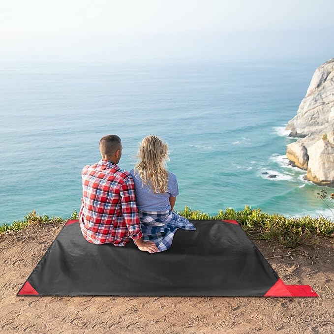 Odoland Sandproof Beach Blanket, Waterproof Portable Mat with Carry Pouch | 63“x43” Quick Drying & Foldable Lightweight Sand Free Beach Mat Tarp for Hiking, Camping, Travel, Red - Image 6