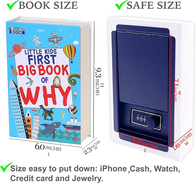 Book of Why Book Safe with Real Pages, Student Secret Compartment Items Storage Box with 3-Digit Combination Lock, Decorative Hidden Stash Box, Family Allowance Coin Bank, 9.3"x6.0"x2.3" - Image 8