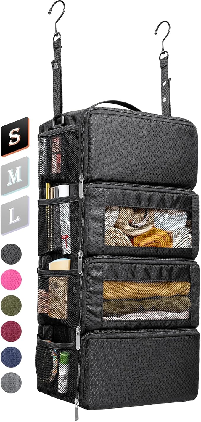 Suitcase Organizer, Travel Luggage Organizer Hanging Shelves Packing Cube Closet/Collapsible Portable Travel Organizer for Carry-on, Small, Black by Vokelater