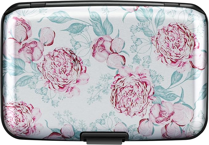 RFID Aluminum Wallet Credit Card Protector Case Holder for Men Women | Mini RFID Aluminum Wallet Credit Cards Holder Business Card Case Metal ID Case for Men Women(Peonies) - Image 4