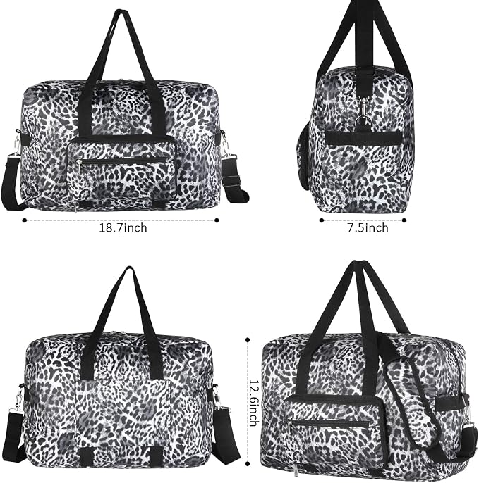 F.FETIVIN Travel Foldable Waterproof Duffel Bag - Lightweight Carry on Luggage Tote Duffel Bag(Leopard Print) - Image 2