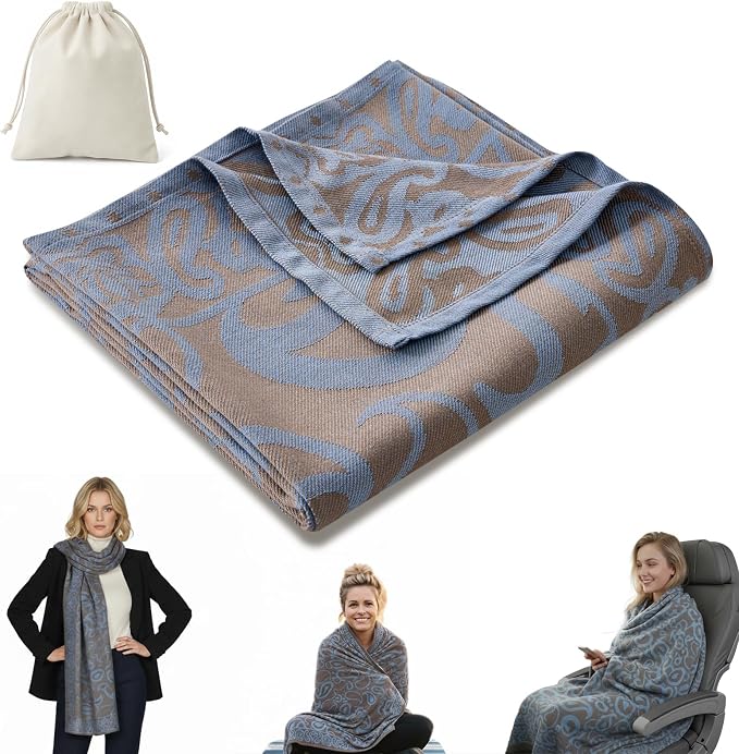 Travel Blanket Airplane - Ultra Soft & Lightweight Knit Design Compact Airplane Blanket,53x72 Inch,Stylish Travel Shawl Wraps for Flights,Office,Home Use,Travel Essentials & Gifts by ECONVCE