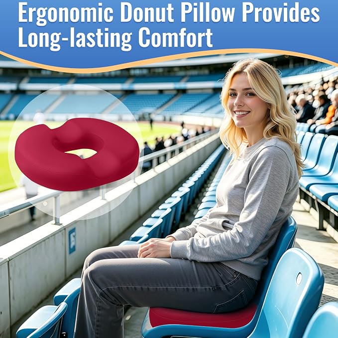 CloudBliss Donut Pillow Stadium Seat Cushion for Tailbone Pain Relief and Hemorrhoids, Memory Foam Seat Chair Cushion, Portable Seat Cushions for Bleachers, Car, Home & Office - Image 3