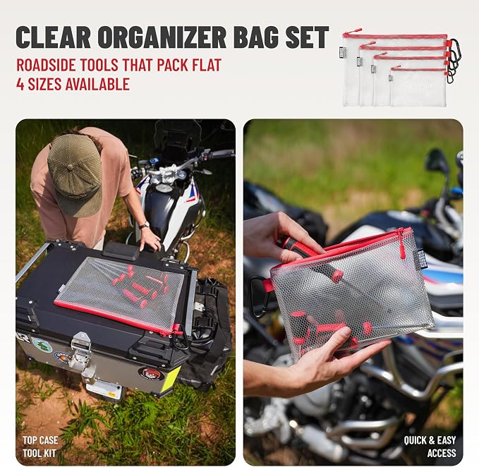 Air Production Multi-Size Clear Zipper Pouch (4-Pack) – Cable Organizer & Travel Gear Bag for Electronics, Camera Accessories, Tool Pouch & Small Tech Storage (Red) - Image 3
