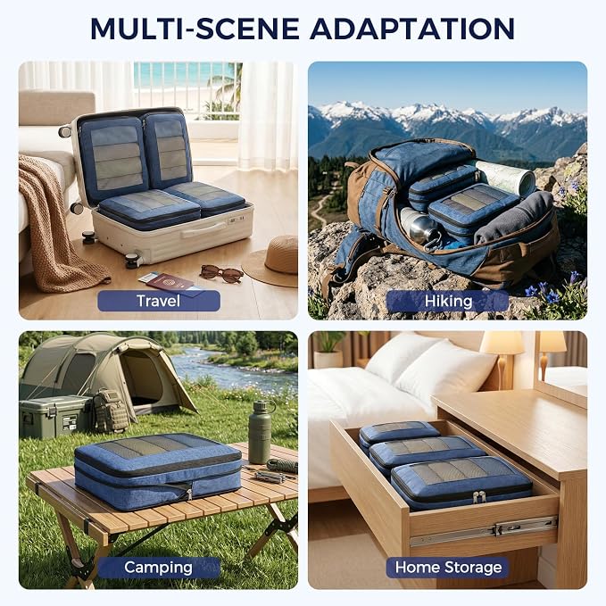 BAGAIL 8 Set Compression Packing Cubes, Expandable Luggage Organizer Bags for Travel Accessories (Navy) - Image 7