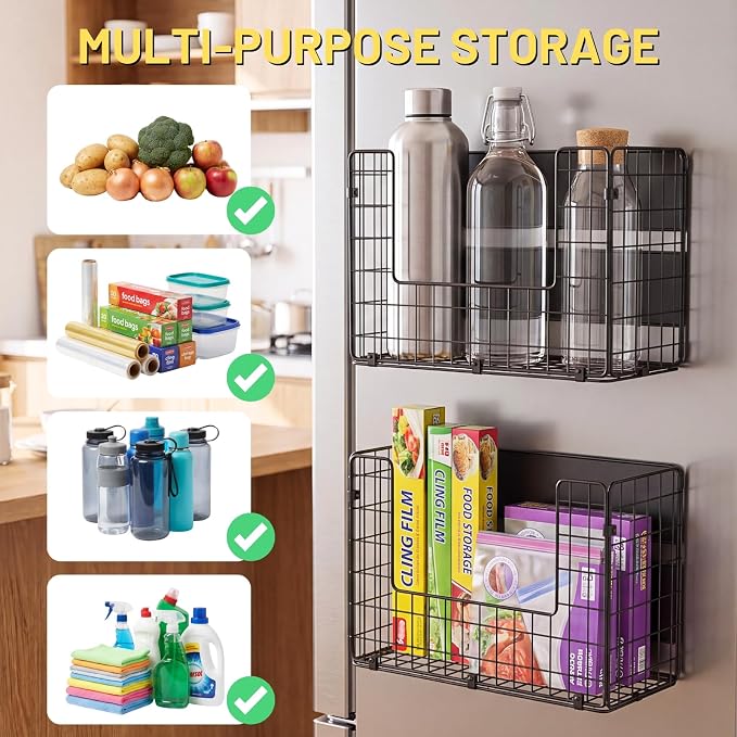 Magnetic Shelf for Fridge, Large Basket for Aluminum Foil | 50 lbs strong magnet, no-drill, large capacity, ventilated for produce, fits cabinet, wrap boxes, snacks, coffee pods. - Image 3