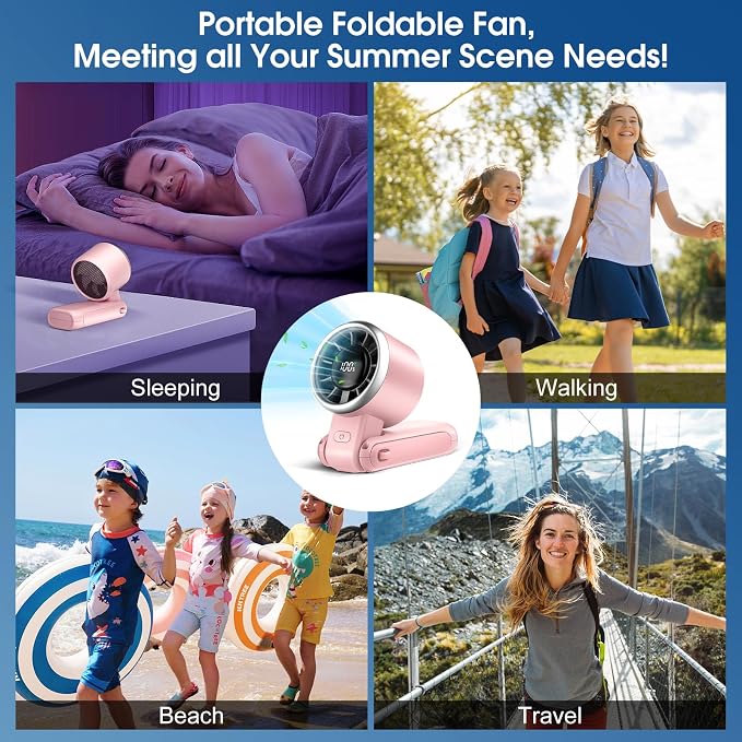 WHATOOK Portable Handheld Turbo Fan: 12m/s Strong Wind Mini Fan for Makeup & Lash, 4000mAh Battery Operated Rechargeable Personal Fan with LED Display, 3 in 1 Foldable Small Fan for Concerts, (Pink) - Image 5